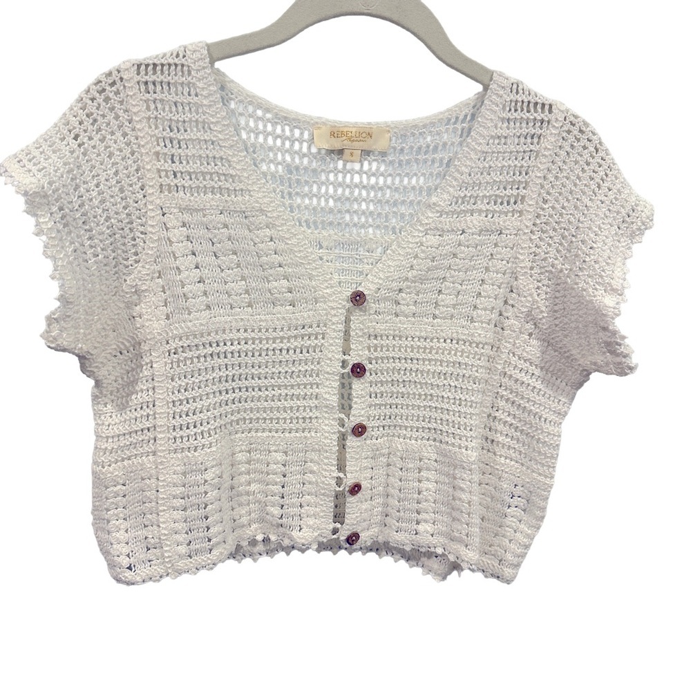 Rebellion Crochet Button Down Crop‎ Top Cardigan